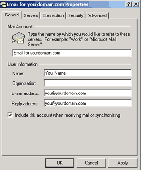 Picture of the account settings dialogue box in Outlook Express